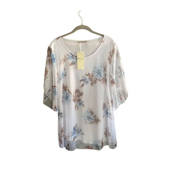 Sese code NWT, women’s floral, sheer, overlay, blouse, size large ￼￼ - Picture 3 of 5